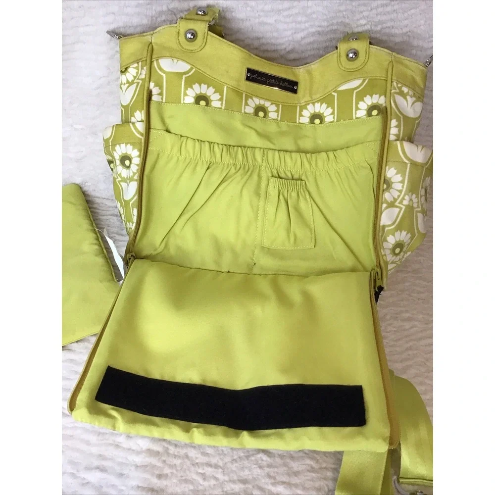 Petunia Pickle Bottom Diaper Bag Big Tote Washable Vinyl Limey Yellow Crossbody
